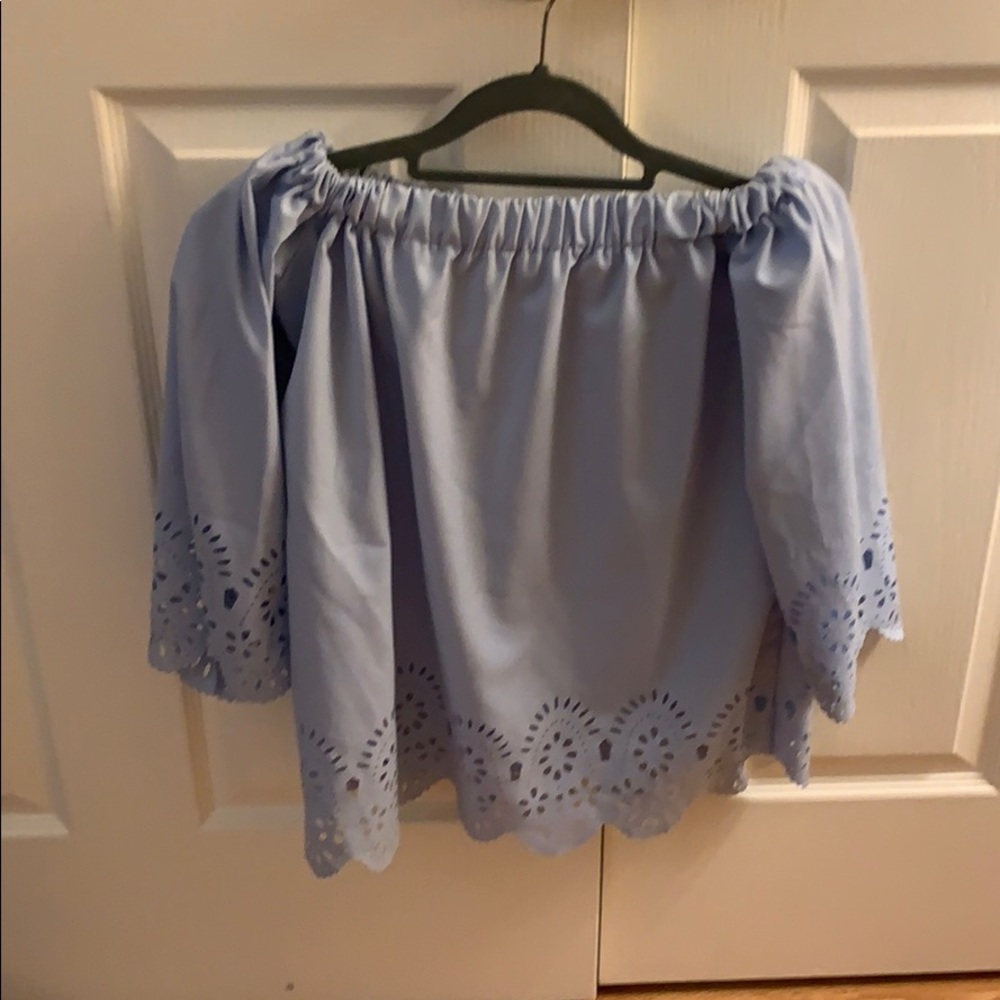 Off the shoulder blue long sleeve top